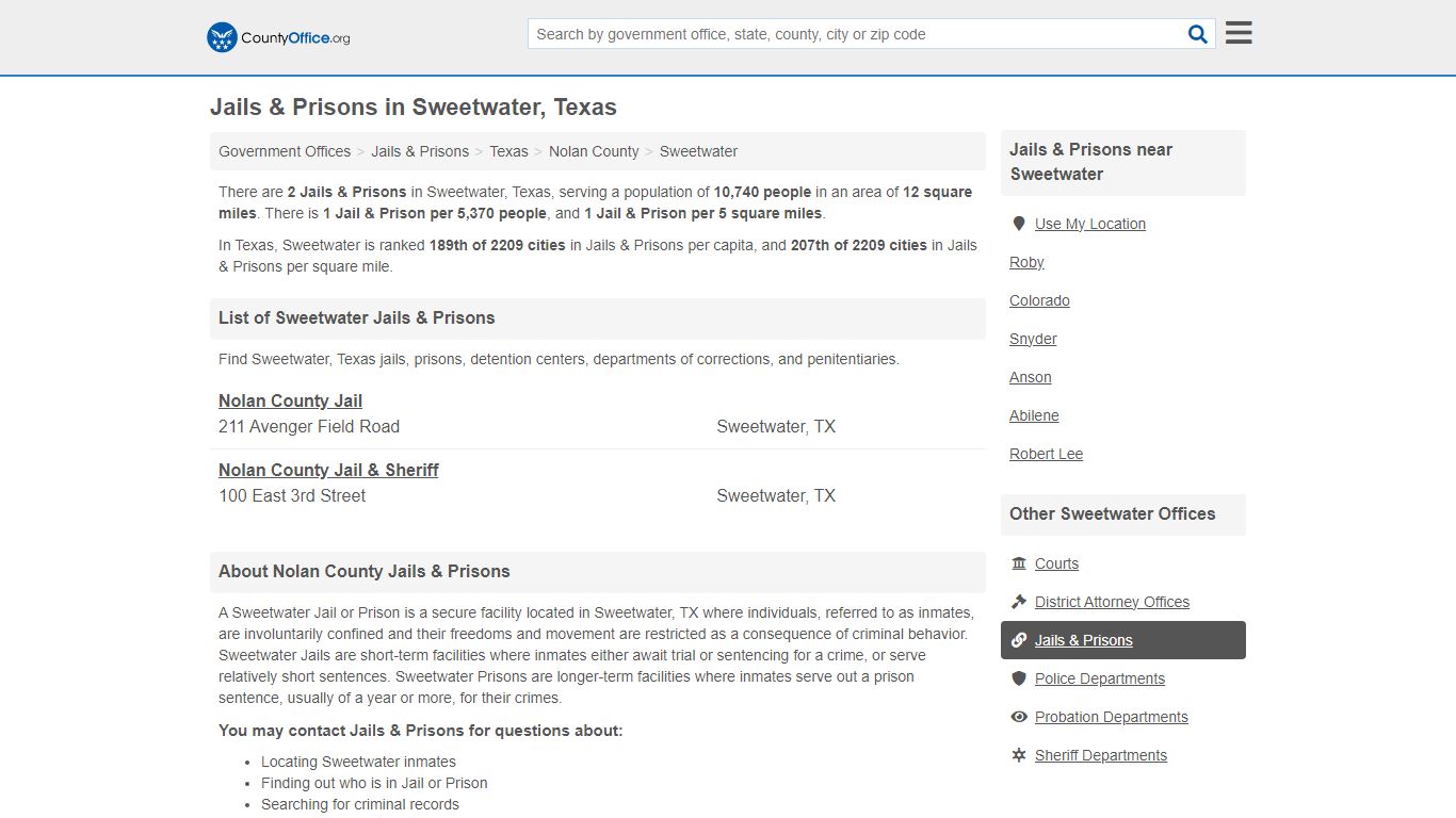 Jails & Prisons - Sweetwater, TX (Inmate Rosters & Records)